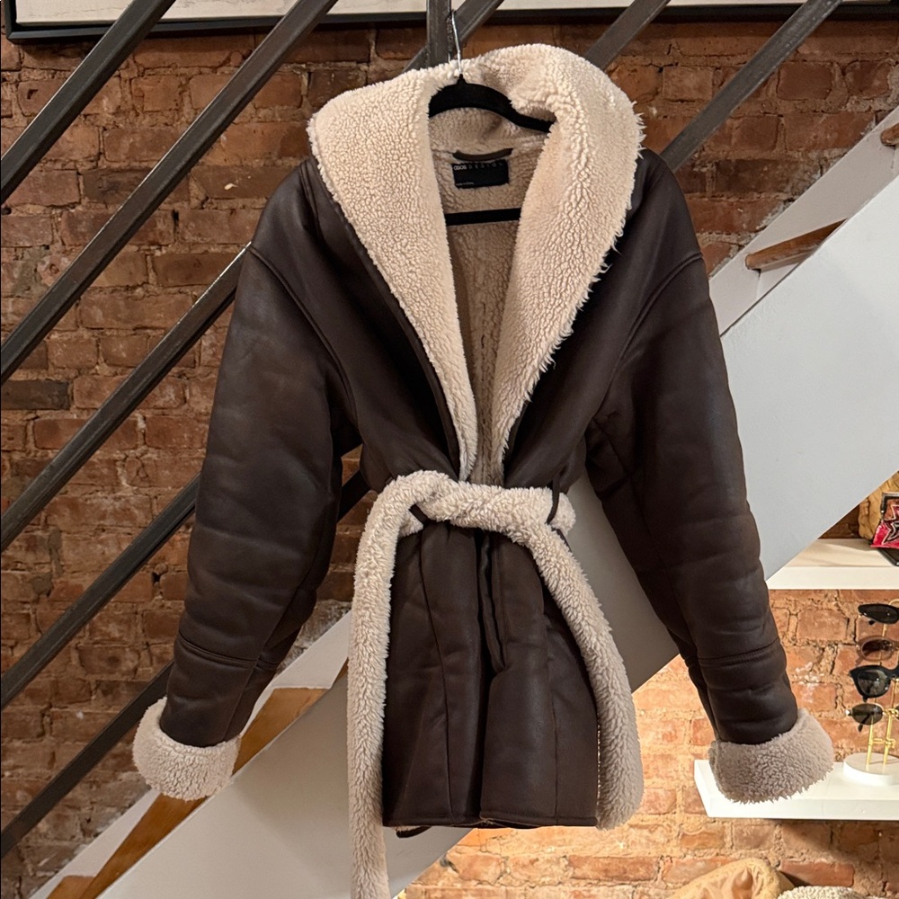 ASOS Dark Brown Teddy Jacket with Cream Lining